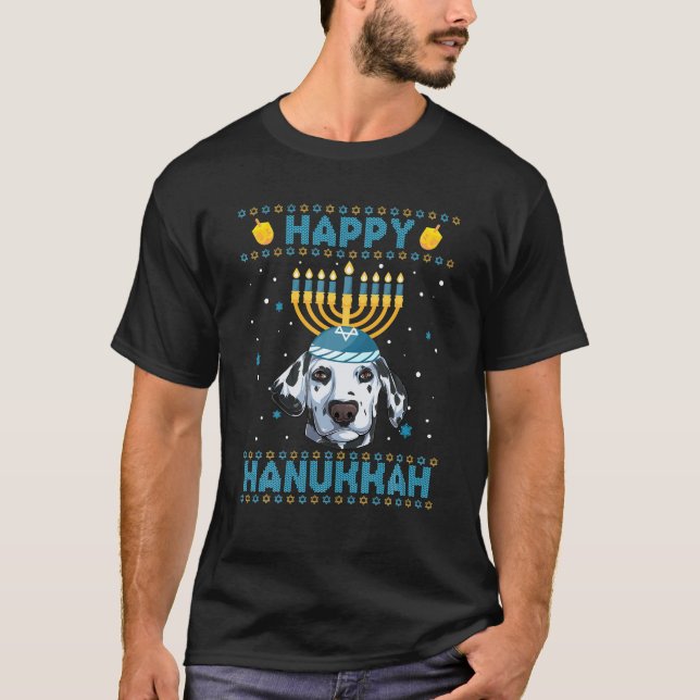 T-shirt Hommes heureux Hanoukka Dalmatien Hanoukka laide (Devant)