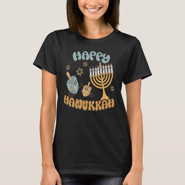 T-shirt Hommes heureux Hanoukka Menorah Dreidel Retro Chan (Devant)