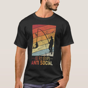T-shirt Hommes Japonais Anti Sociaux Pêche Texte Esthétiqu
