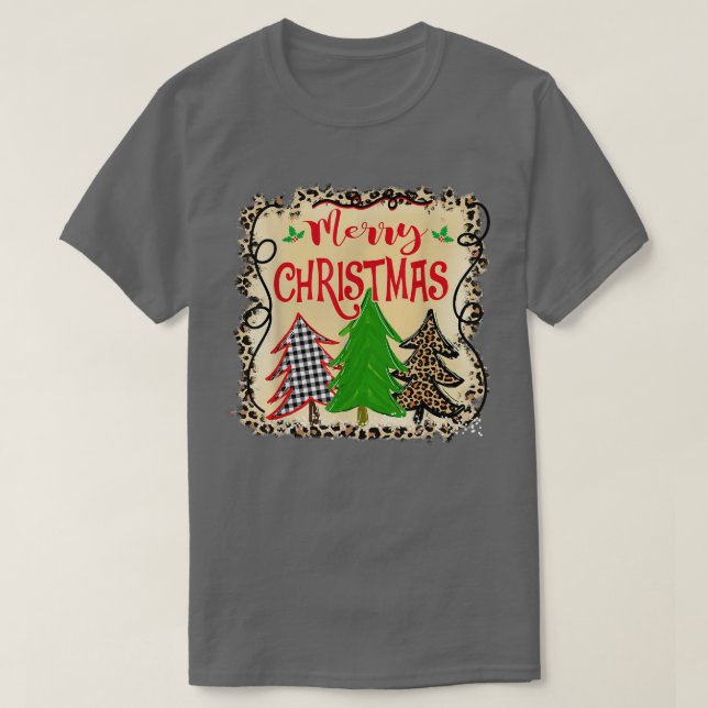T-shirt Hommes Noël Arbres Leopard Femmes Joyeux Noël (Design devant)