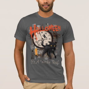 T-SHIRT HOMMES NOIRS DE CAT DE SORCIÈRES DE HALLOWEEN