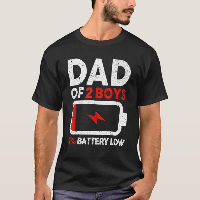 T-shirt Hommes Papa De 2 Garçons Batterie Faible Fatigué P (Devant)