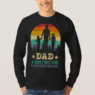 T-shirt Hommes Papa Fils Premier Héros Fille Amour Pour Pè