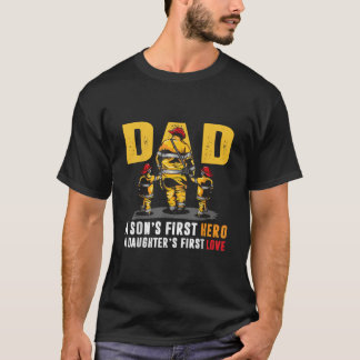 T-shirt Hommes Papa Fils Premier héros Filles Premier amou