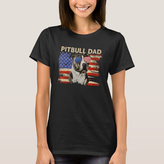 T-shirt Hommes Patriotique Pitbull Papa Chien 4 juillet Am (Devant)