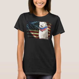 T-shirt Hommes Patriotique Samoyé Américain Drapeau Chien