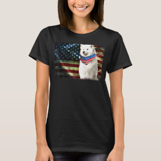 T-shirt Hommes Patriotique Samoyé Américain Drapeau Chien 