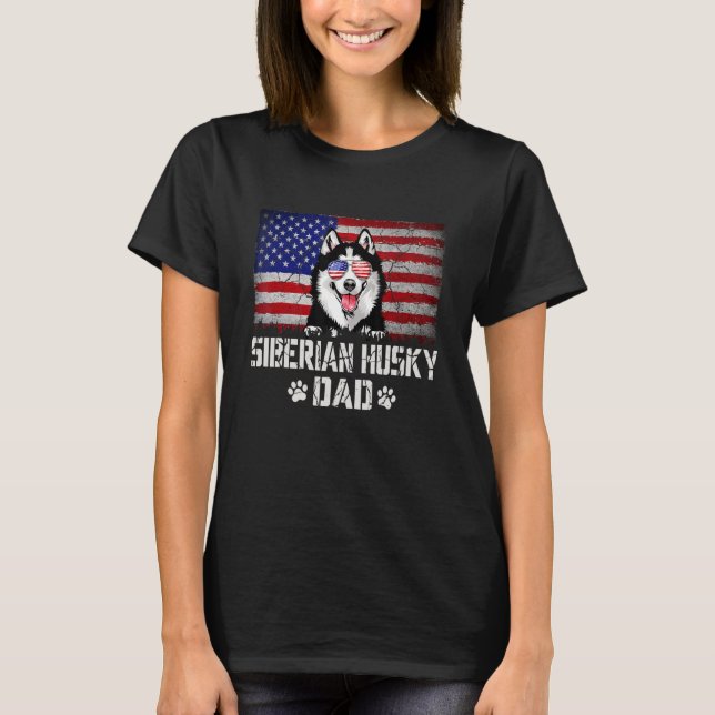 T-shirt Hommes Patriotique Sibérien Husky Papa Américain D (Devant)