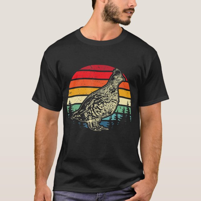 T-shirt Hommes Retro Ruffed Grouse Chasse d'oiseaux Oiseau (Devant)
