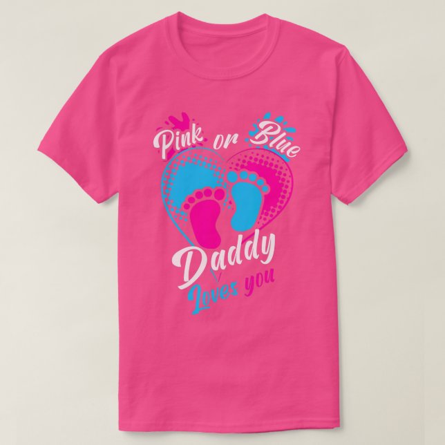 T-shirt Hommes Rose Ou Bleu Papa Vous Aime Genre Révéler P (Design devant)