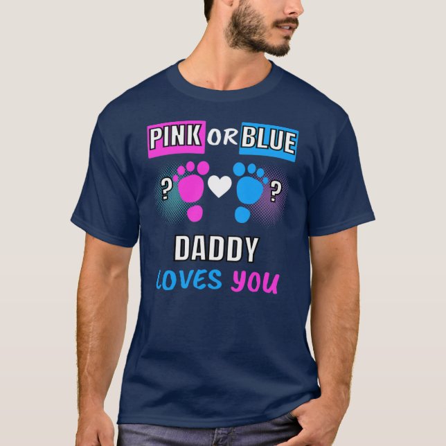 T-shirt Hommes Rose Ou Bleu Papa Vous Aime Révéler Le Sexe (Devant)