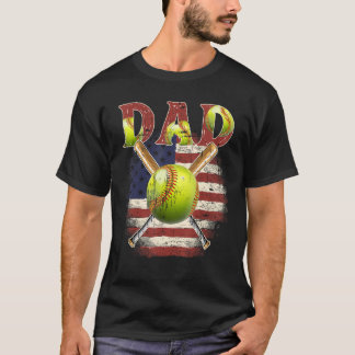 T-shirt Hommes Softball Papa US Drapeau Cadeaux Pour Papa