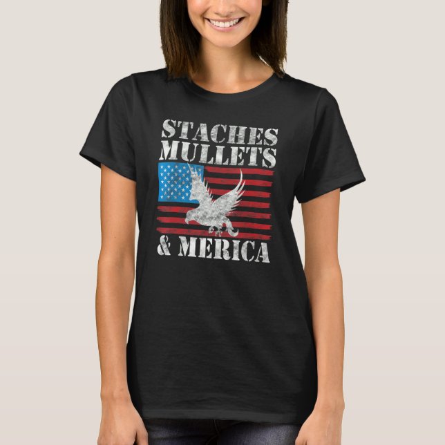 T-shirt Hommes Staches Mullets Et Merica American Flag Red (Devant)