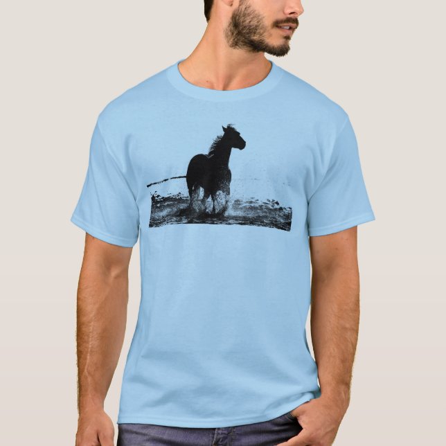 T-shirt Hommes T Chemises Courir Cheval Pop Art Bleu clair (Devant)