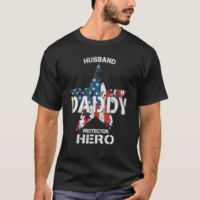 T-shirt Hommes Usa Drapeau Mari Daddy Protector Hero Pères (Devant)