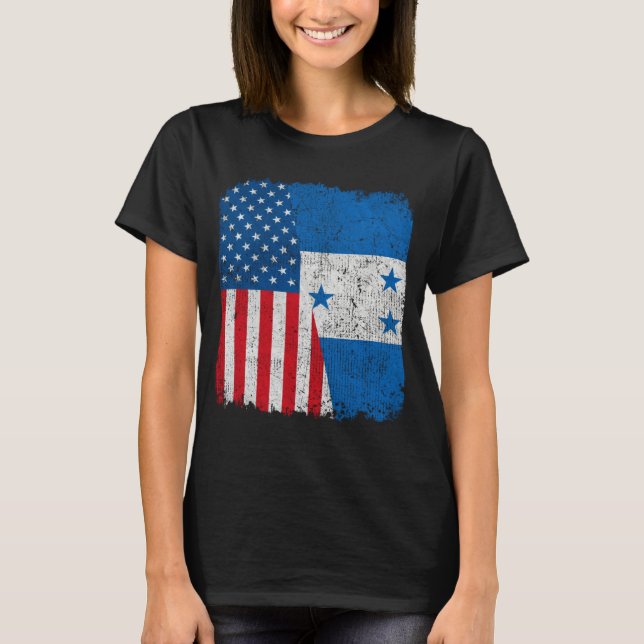 T-shirt Honduran American Flag Half USA Honduras Root Prou (Devant)