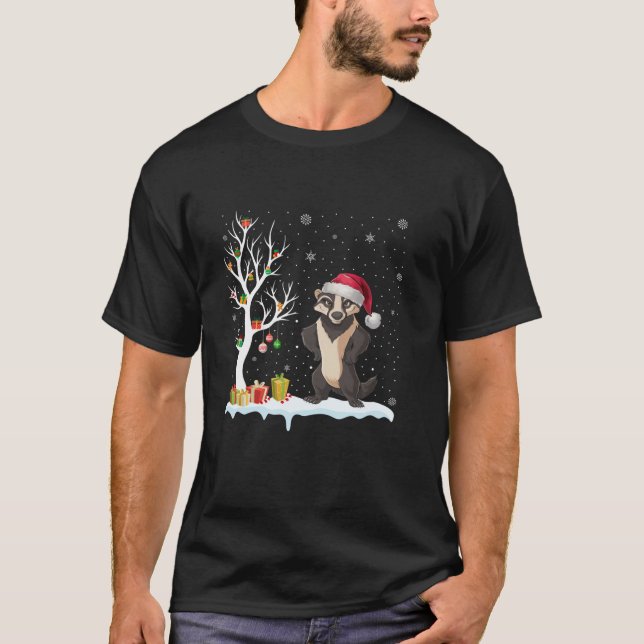 T-shirt Honey Badger Santa Hat Festif Arbre Lumière Christ (Devant)