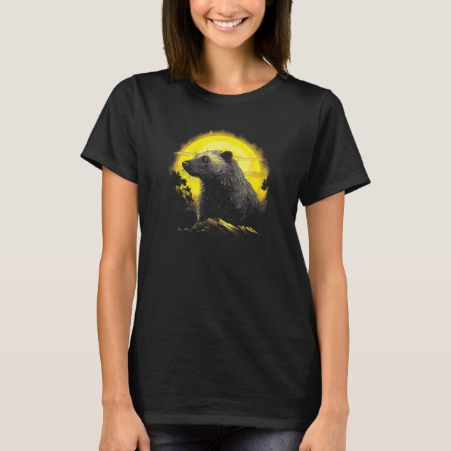 T-shirt Honey Badger With Full Moon in Background (Devant)