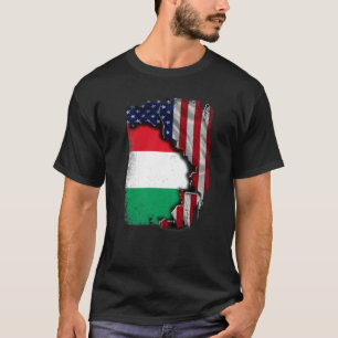 T-shirt Hongrois RACINES Demi Drapeau Américain Patriotiqu