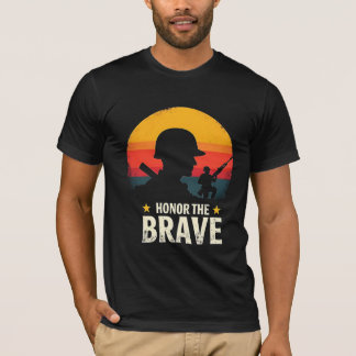 T-shirt Honneur à la Silhouette de Vétéran Brave au Couche