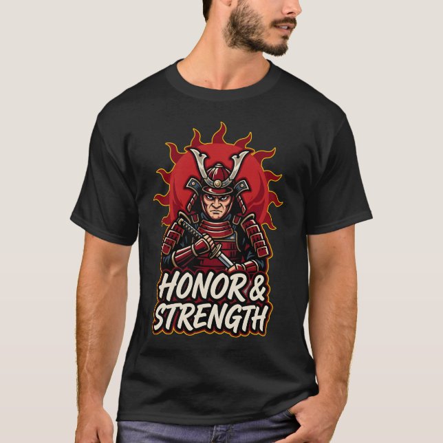 T-shirt Honneur Force Samouraï Guerrier Vintage (Devant)