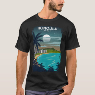 T-shirt Honolulu Hawaii affiche de voyage à la nuit