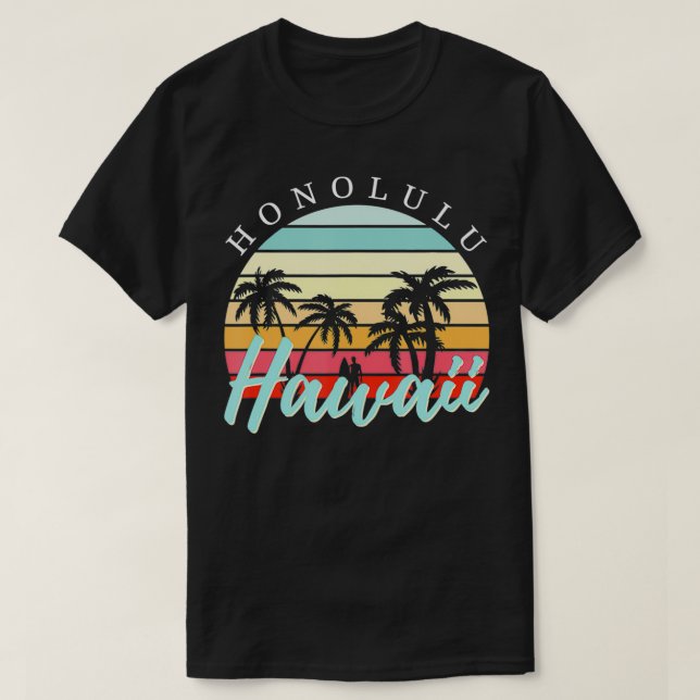 T-shirt Honolulu Hawaii Sunset Surfing (Design devant)