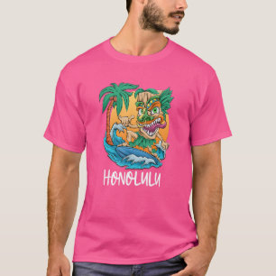 T-shirt Honolulu Hawaii Surf Tiki Beach Vacances Hommes Bo