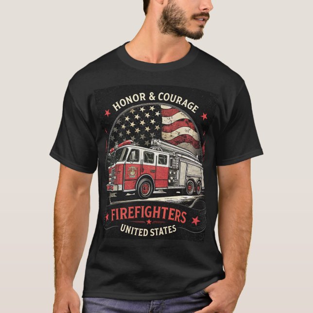 T-shirt Honor and Courage Firefighter États-Unis (Devant)