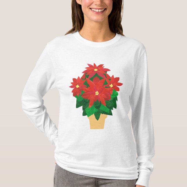 T-shirt Hoody, Poinsettias (Devant)