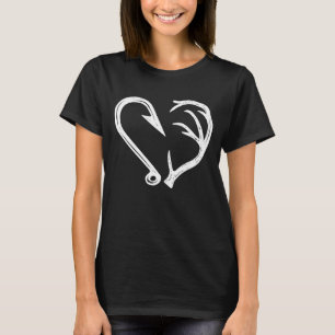 T-shirt Hook Antler Coeur Love Pêche Chasse Poisson Deer H