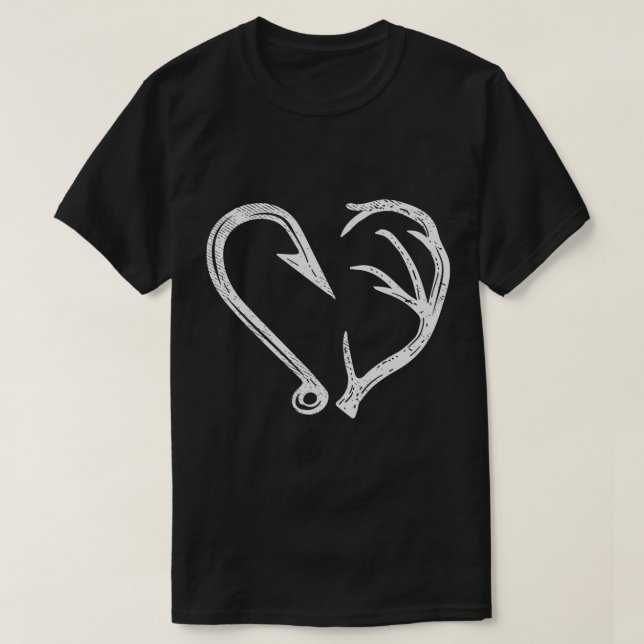 T-shirt Hook Antler Coeur Love Pêche Chasse Poisson Deer H (Design devant)
