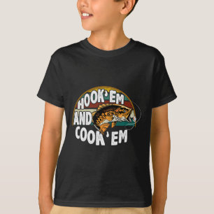 T-shirt Hook Em Cook Em Pêcheur Amoureux Pêcheur Vintage