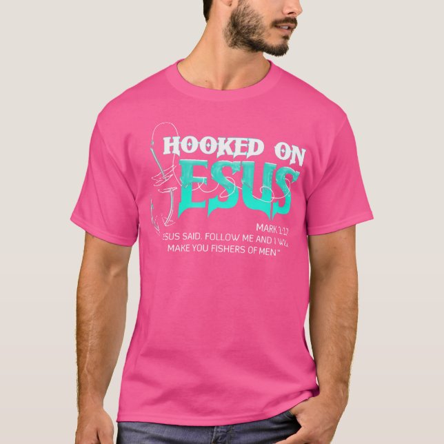 T-shirt Hooked on Jesus Funny Fishing (Devant)