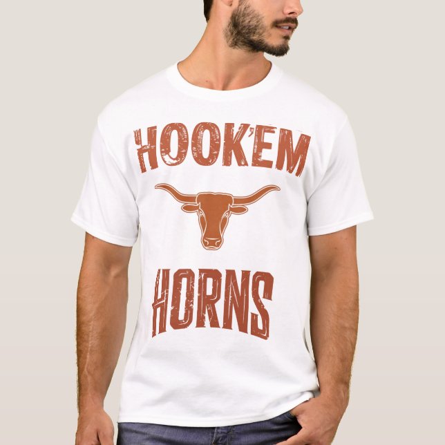 T-shirt Hook'em Horns - Texas Bull Head with Longhorn (Devant)