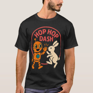T-shirt Hop Hop Dash – Cute Orange Robot and White Rabbit