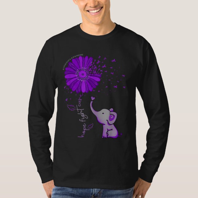 T-shirt Hope Fight Cute Elephant Alzheimer's Purple Ribbon (Devant)