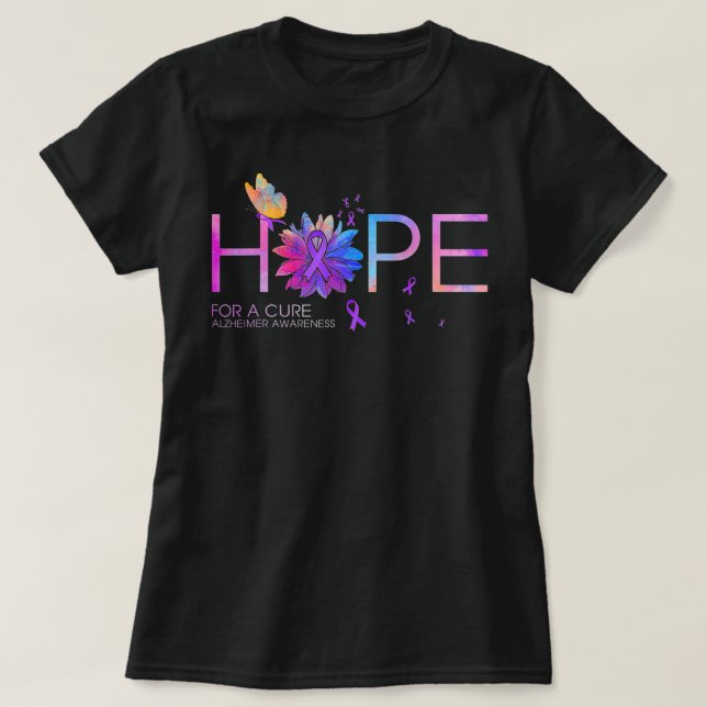 T-shirt Hope For A Cure Alzheimer Awareness Flower Butterf (Design devant)