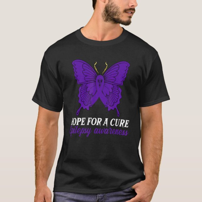 T-shirt Hope For A Cure Purple Ribbon Butterfly Epilepsy A (Devant)
