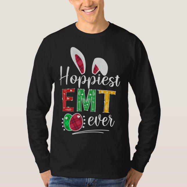 T-shirt Hoppiest EMT Ever Bunny Ears Buffalo Plaid Easter (Devant)