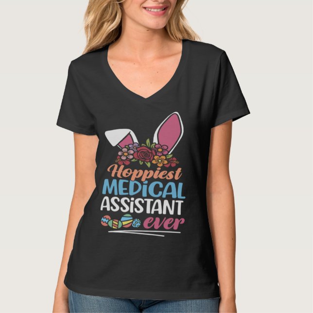T-shirt Hoppiest Medical Assistant Ever Bunny Ear Red Plai (Devant)
