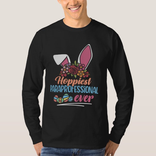 T-shirt Hoppiest Paraprofessional Ever Bunny Ear Red Plaid (Devant)