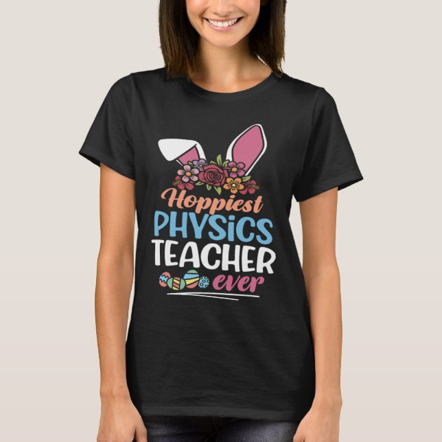 T-shirt Hoppiest Physics Teacher Ever Bunny Ear Red Plaid  (Devant)