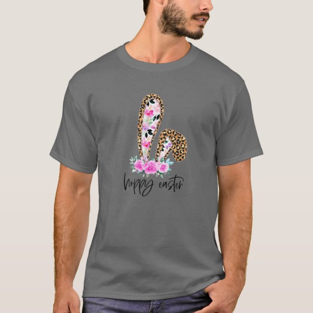 T-shirt Hoppy Ears Bunny Leopard de Pâques Floral Happy Ea (Devant)