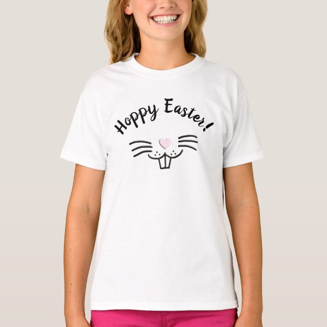 T-shirt Hoppy Easter drôle script mignon lapin visage dess (Devant)
