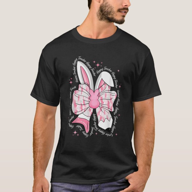 T-shirt Hoppy Enseignant Crayon Coquette Bow Bunny Joyeux  (Devant)