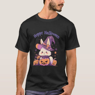 T-shirt Hoppy Halloween Happy Pun Bunny Rabbit Sorcière Co