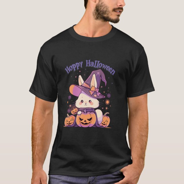 T-shirt Hoppy Halloween Happy Pun Bunny Rabbit Sorcière Co (Devant)