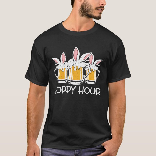 T-shirt Hoppy Hour Funny Easter Beer Pints Bunny Ears Drin (Devant)