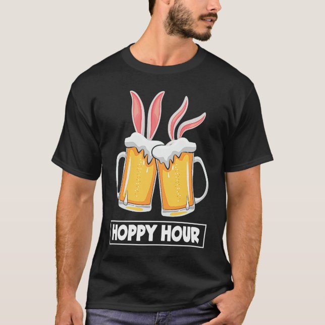 T-shirt Hoppy Hour Funny Easter Beer Pints Bunny Ears Drin (Devant)